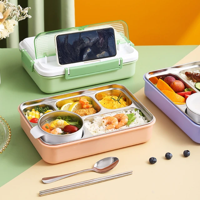 Stainless Steel 304 Divided Lunch Box Bento with Soup Bowl