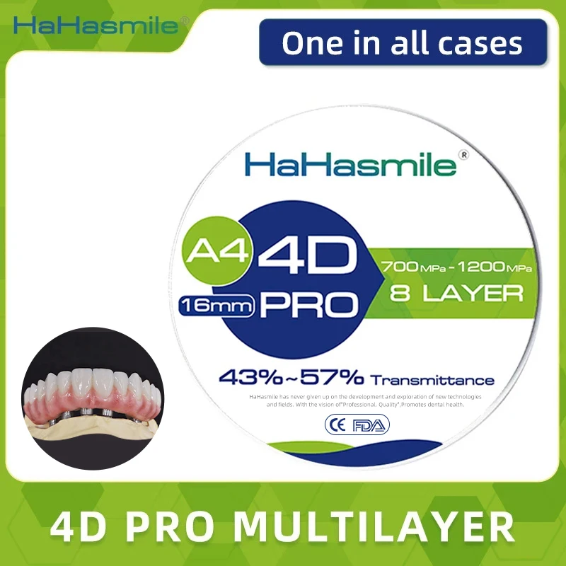 

HaHasmile 4D Pro Multilayer A4 Dental Zirconia Blocks 8 Layer High Quality for Porcelain False Teeth Dentistry Material CAD CAM