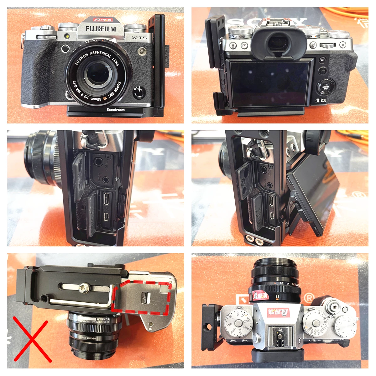 XT5 케이블 잠금 퀵 L 플레이트 삼각대 거치대, 후지필름 X-T5 후지 XT5 미러리스 카메라 라이브 스트리밍 테더 촬영용