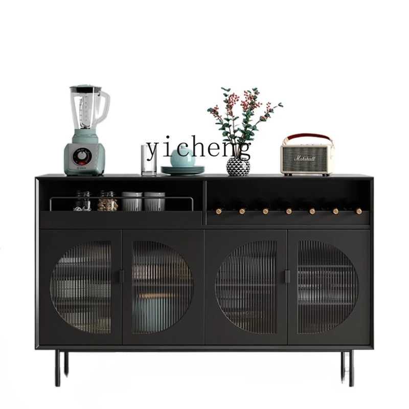 

ZM Black Solid Wood Glass Sideboard Storage Kitchen Locker Tea Cabinet