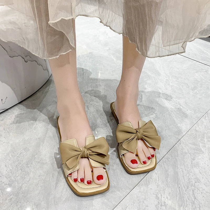 

Women's Shoes 2024 Fashion Basic Women's Flats Fashion Butterfly-knot Casual Slippers Women Hot Sale Square Toe Flat Slippers
