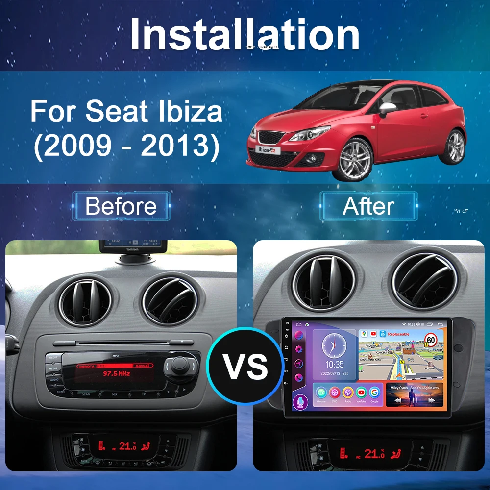 Reproductor multimedia de radio y vídeo para coche, Unidad Principal  estéreo para Seat ibiza 200, 2010, 2011, 2012, 2013, android, carplay,  cámara 360, GPS - AliExpress