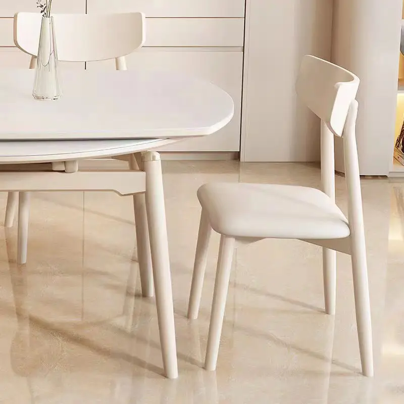

Cream chair pure solid wood dining chair modern simple luxury Louis small home backrest chair stool