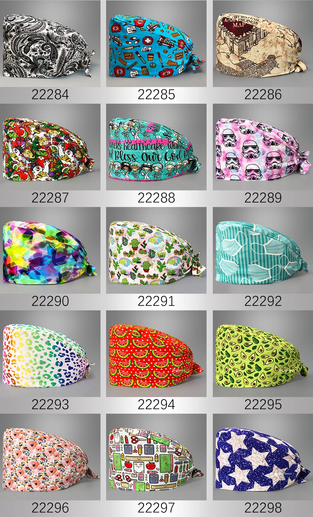Adjustable Fashion Print Scrub Hat Dust-Proof Cap Cotton Nurse Cap Bandage Men Women Surgical Hat Cap Gorros Quirurgicos Mujer