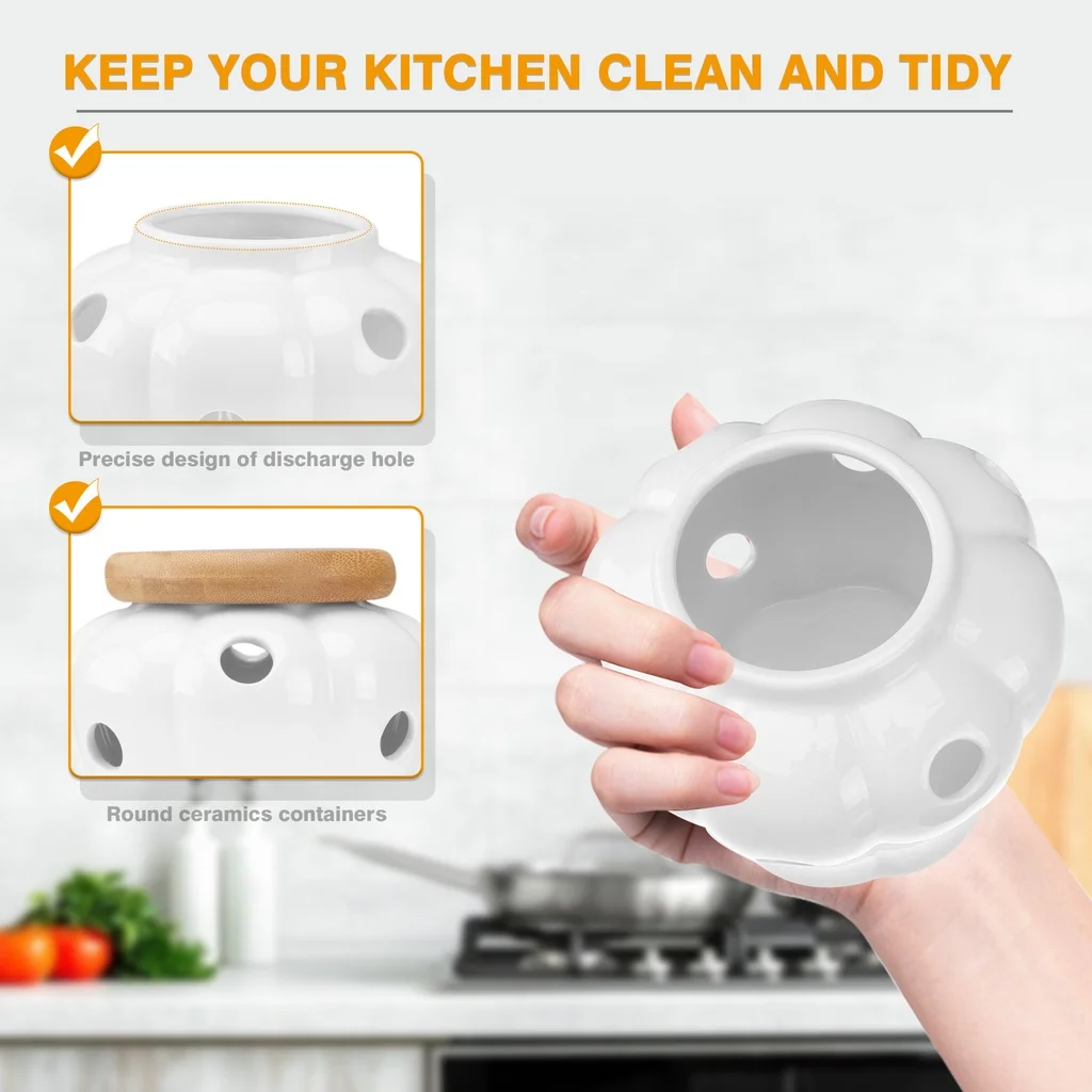 Ceramic Storage Jar Round Lemon Freshness Jar Kitchen Storage Containers with Cover Keeper for Garlic Onion ceramic storage jar