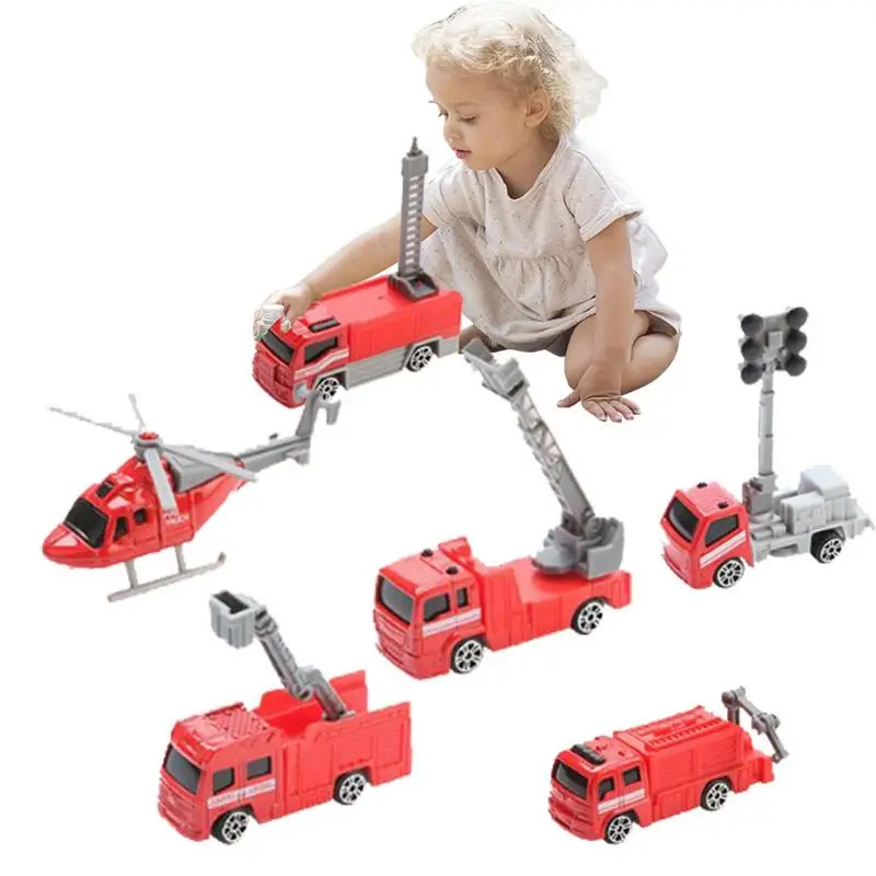 

6pcs Die-cast Metal Toy Cars Set Mini Anti-collision Fire Truck Toys Gift Pack For Kids Alloy Model Toys Party Favors