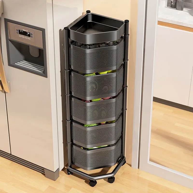 

Snack Storage Rack Installation Free Kitchen Shelving Rotating Multi-Layer Fruit Vegetable Floor Multifunctional Room