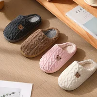 Winter Fluffy Shoes Women Cotton Slippers Cartoon Bear Thick Sole Warm Slides Men Female Couple House Indoor Plush Flat Shoes - Image 2