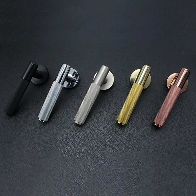Knurled Brass Interior Handle Zinc Locks Black Chrome Gold Lever Handle Locks for Bedroom Indoor Bar with Mute Lock