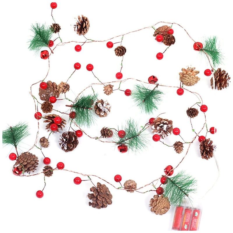 

LED String Lights 2M LED Christmas Fairy Garland Pine Cone Bell Decoration New Year Party Lights Battery Powered