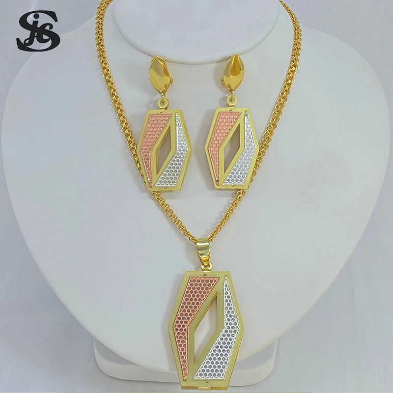 Dubai Fashion Jewelry Multicolor Stainless Steel Set Polygonal Shape Drop Earrings For Women