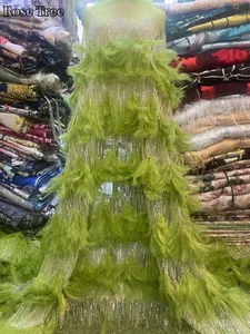 Роскошное Свадебное платье с 3D перьями, кружевная ткань, хрустальные бусины, 5 ярдов, высокое качество, французская сеточка, африканский тюль с блестками