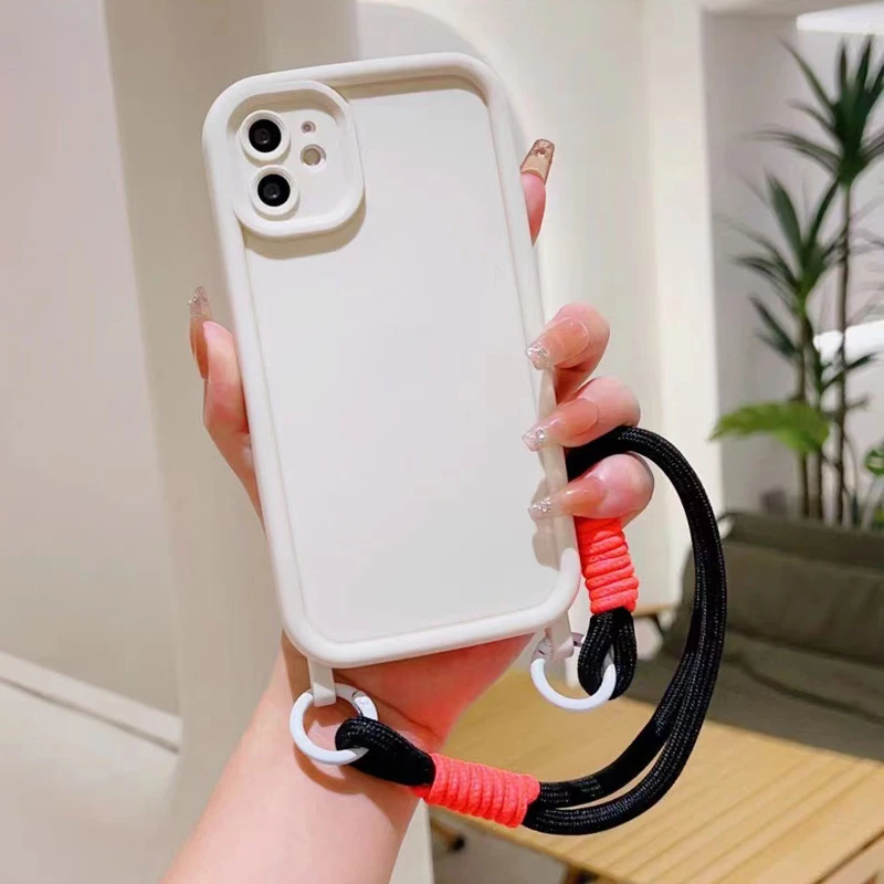 Candy Color Phone Case With Double Lanyard For Iphone Series_voghion.com