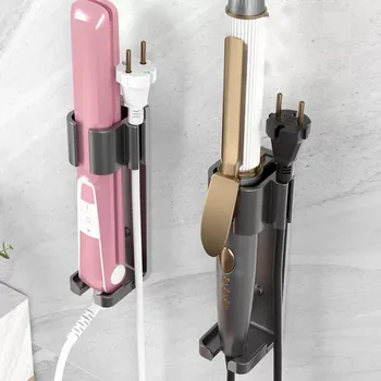 Portautensili per capelli da bagno Spazio Porta piastra in alluminio Porta rastrelliera senza punzonatura Porta bigodino per capelli Costruisci nella fessura per la gestione dei cavi 1