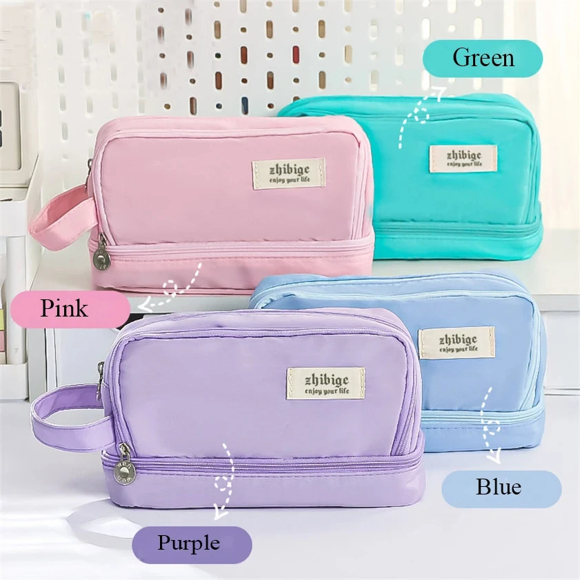 pencil case Pencil Case Double Layers Large Capacity Classification Storage Waterproof Canvas School Makeup Bag Pencil Pouch Pen