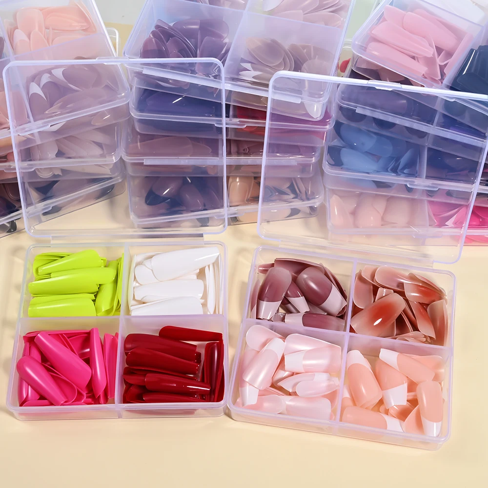 96 개/상자 다채로운 발레/아몬드 짧은 가짜 손톱 0.7-1.7cm 발레 풀 커버 네일 팁 손톱에 누르기 프랑스어 아몬드 발레 팁