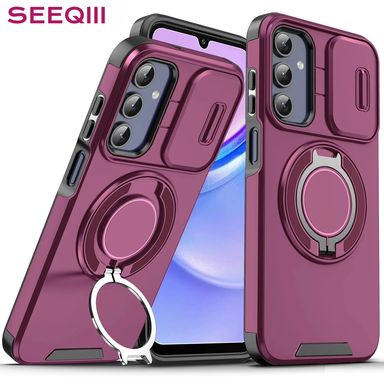 Enhanced Armor Case with Ring Holder and Slide Camera Protector Cover