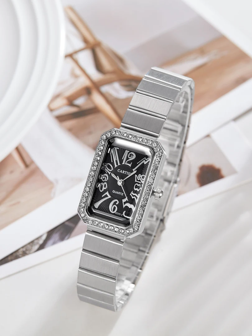 

Rectangle Watch Women Quartz Wristwatch Minimalist Dial Brand New Clock Fashion Diamond Rhinestone Square Classic Retro Reloj