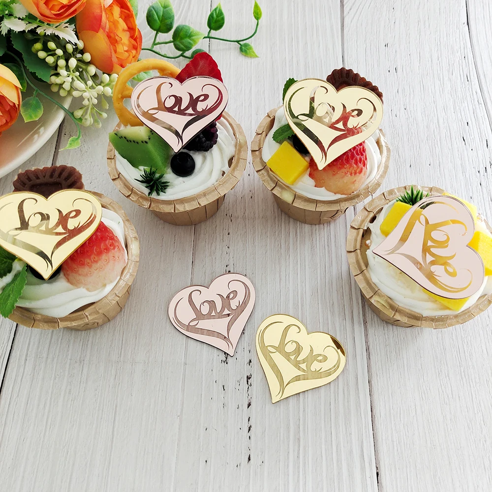 5 Stücke Valentinstag Cupcake Topper Rose Gold Liebe Herz Kuchen Topper Dessert Kuchen Dekoration Valentinstag Party Backen Werkzeuge – Detail 3