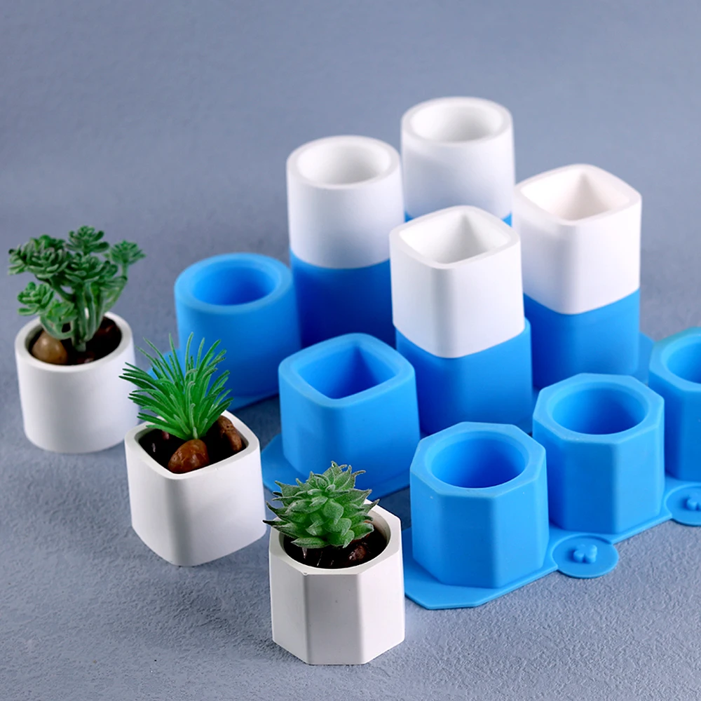 Concrete Flower Pot Mold Silicone Geometric Planter Cement Plaster Molds Candle Cup Resin Crafts Making Mould Home Decoration silicone mold