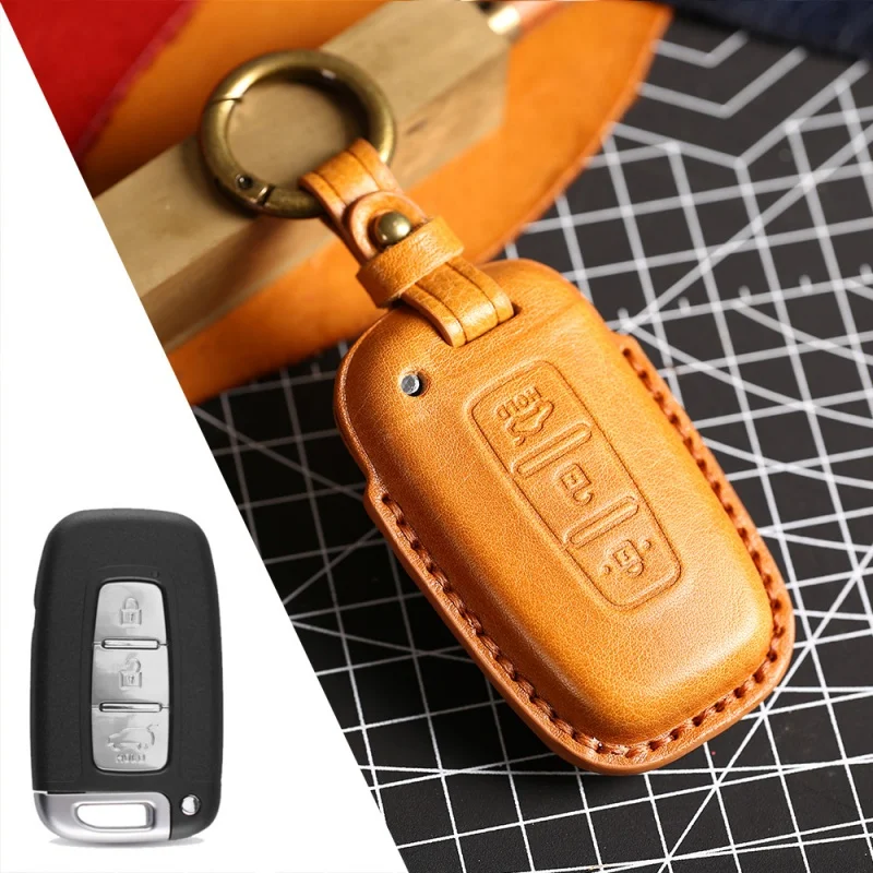 

for Car Key Case Cover For Kia Sportage K5 K2 Sorento Optima Forte Hyundai IX35 Elantra Sonata Leather Keychain Holder Keyring