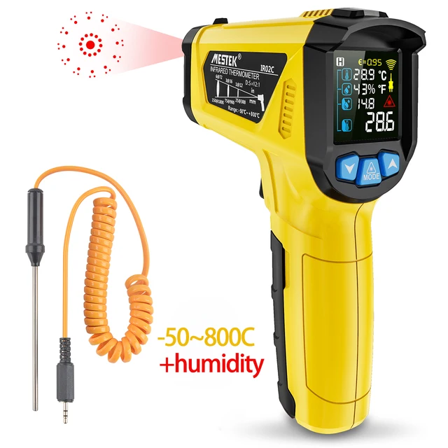 Mestek 800C infrarouge Therye-50 ~ 800C professionnel numérique IR-LCD température mètre sans contact laser thermomètres pyromètre 1