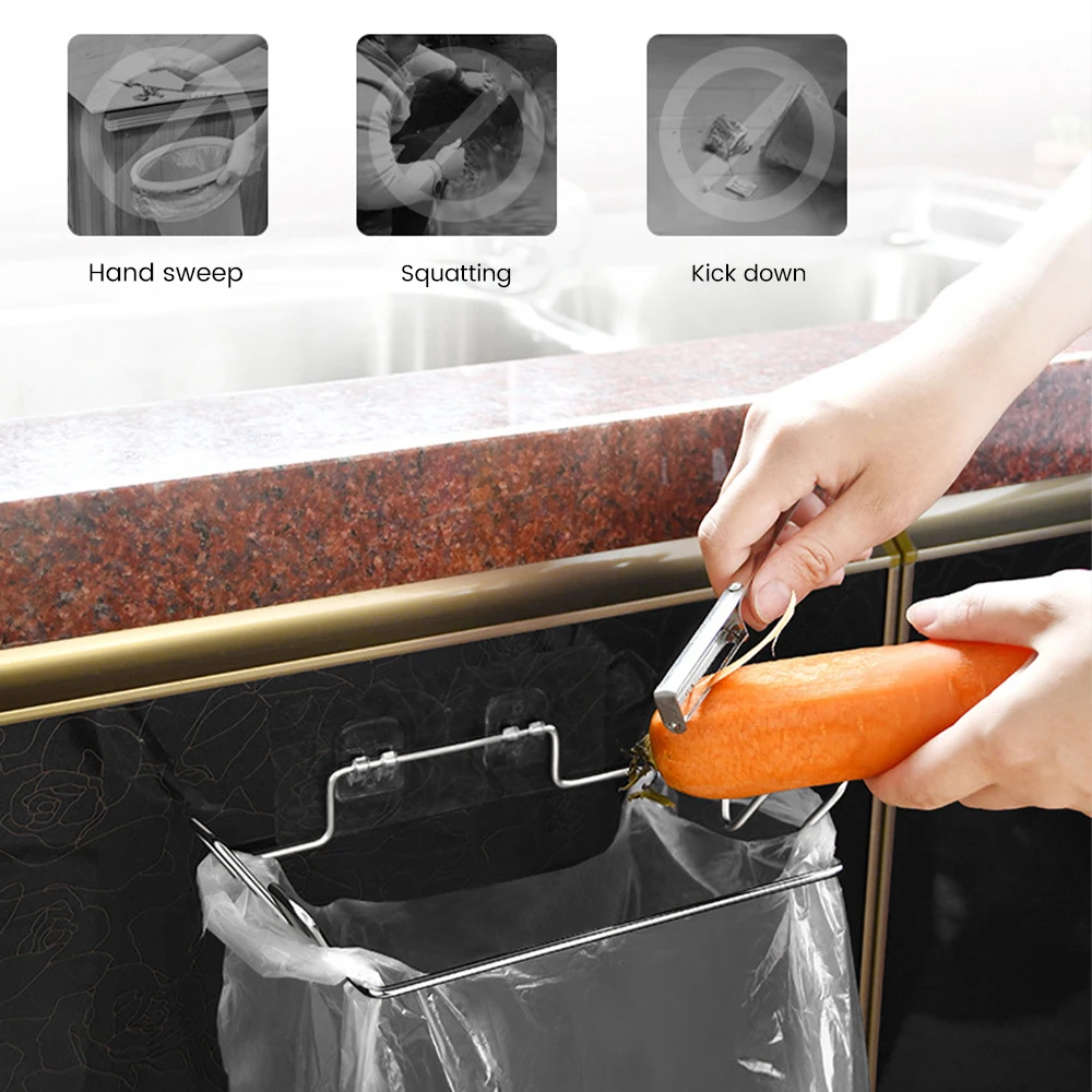 2Pcs Trash Rack for Kitchen Stainless Steel Hanging Garbage Bags Holder Cabinet Trash Bag Storage Holder Kitchen Gadgets