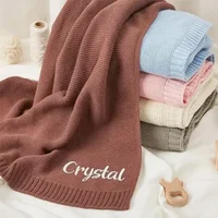 Personalized Name Baby Knitted Blanket Cotton 100x80cm Skin-friendly Warm Newborn Wraps Custom Baby Blanket for Winter 4