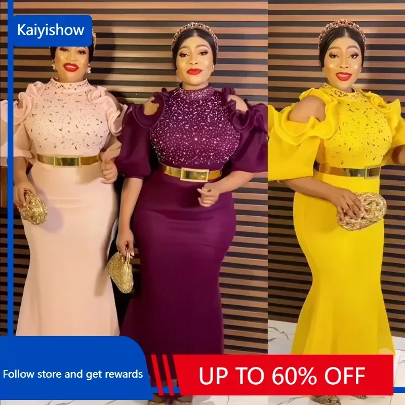 

African Wedding Party Dresses For Women Autumn Elegant Africa Mesh Patchwork O-neck Evening Long Dress Dashiki African Clothing