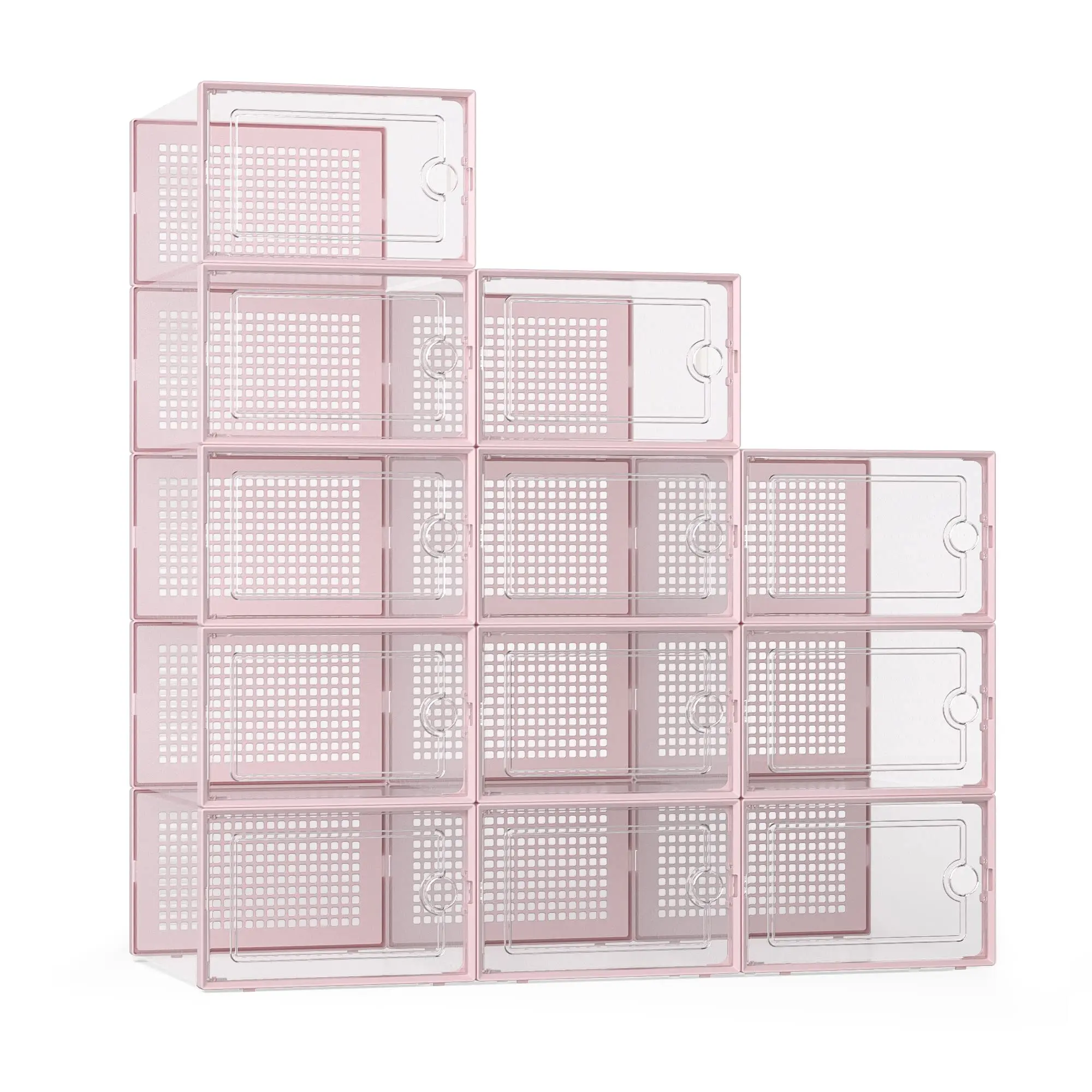 

X-Large Shoe Storage Boxes Organizers for Closet 12 Pack, Clear Plastic Stackable Sneaker Containers for Entryway, Pink