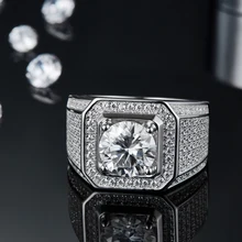 D Color VVS1 Grade 3ct Moissanite 100% S925 Silver White Gold Plating Engagement Wedding Band Moissanite Diamond Ring for Men