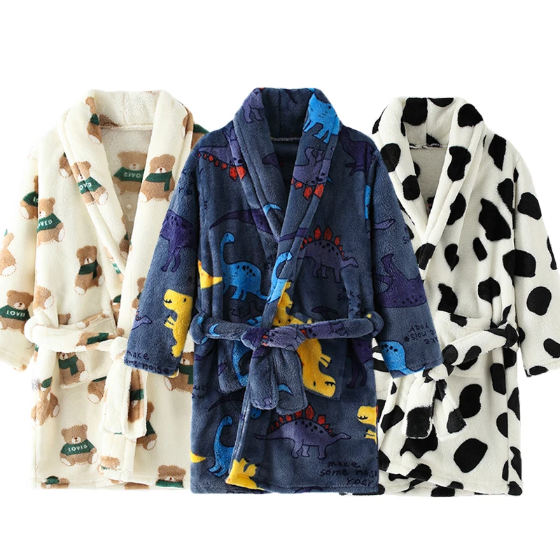 Children Flannel Pajamas Robe Autumn and Winter Kids Sleepwear Children Nightgown Soft Pajamas for Girl Boys Bathrobe 4-16 Years flannel pajamas child bathrobe
