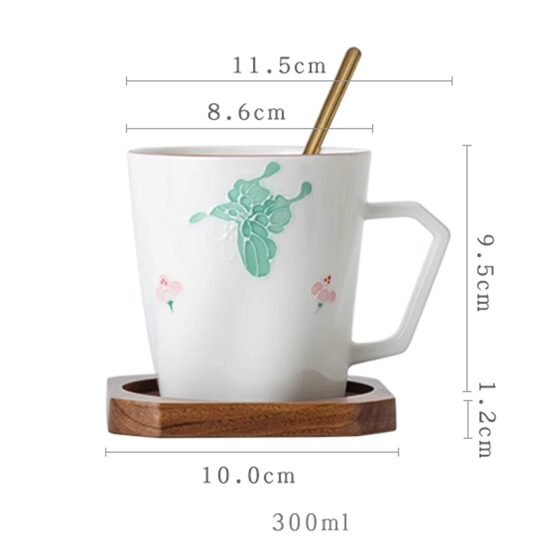 Chinese Style Ceramic Mug, Personal Office White porcelain hand-painted butterfly underglaze color, Water Coffee Cup, 300ml, 1Pc