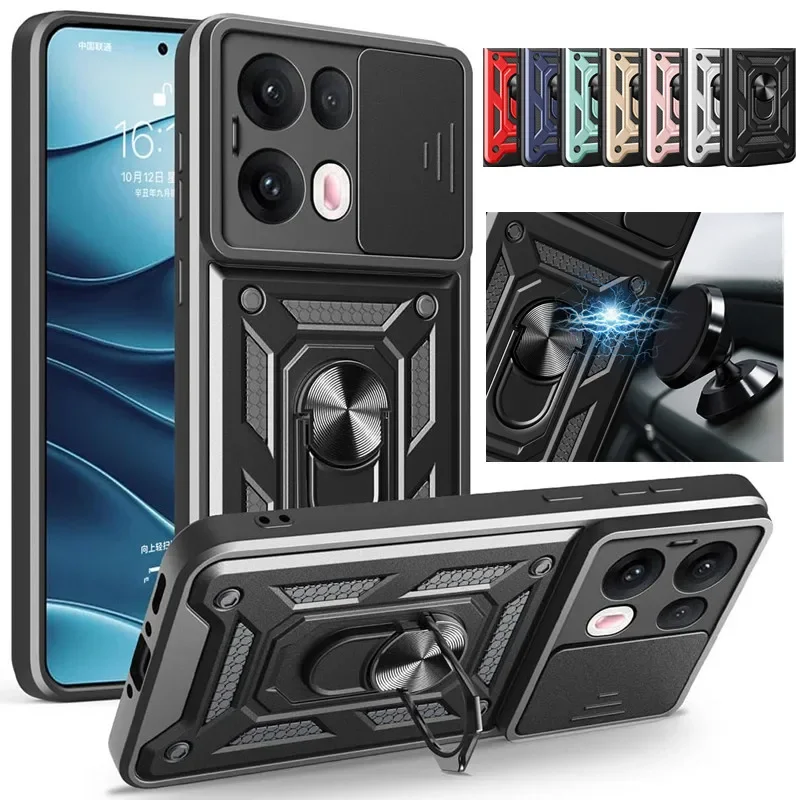 Shockproof Armor Case with Slide Camera Protection and Ring Holder
