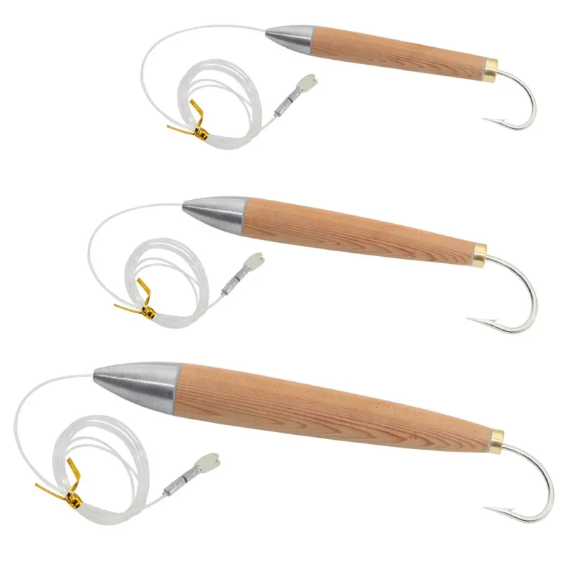 

Deep-sea boat fishing lead head wood fish 130g with fishing line hook Solid wood body with star lead head hook