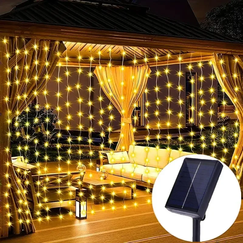 Description Picture 2 of item6M/3M Holiday Solar Curtain LED String Lights Outdoor Lighting Garland Christmas Garden Pavilion Wedding Decoration Fairy Light