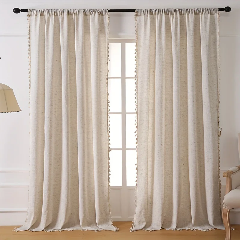Natural Linen Curtains 84 Inch Length for Living Room 1 Panel Drape Semi Sheer Neutral Country Rustic 2
