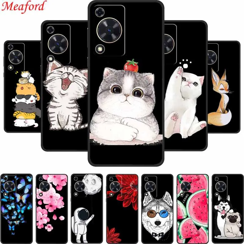Cute Cartoon Cat Black Silicone Soft Phone Case -  Back Cover