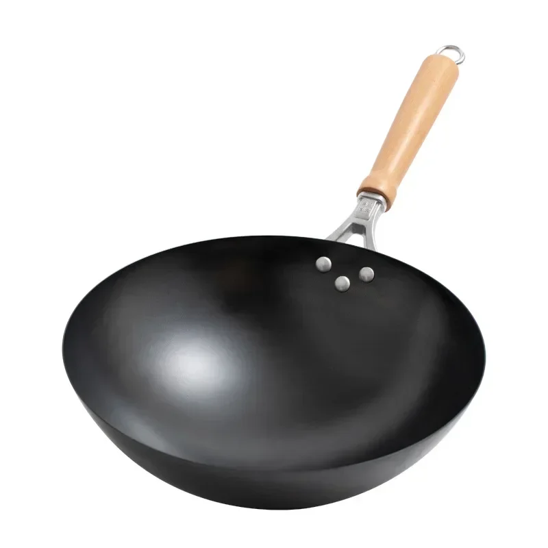 

Chinese Iron Wok Utensils Non Stick Cooking Pot Bottom Frying Pan Uncoated Wok with Lid Kitchen Cookware Stove Gas frigideira