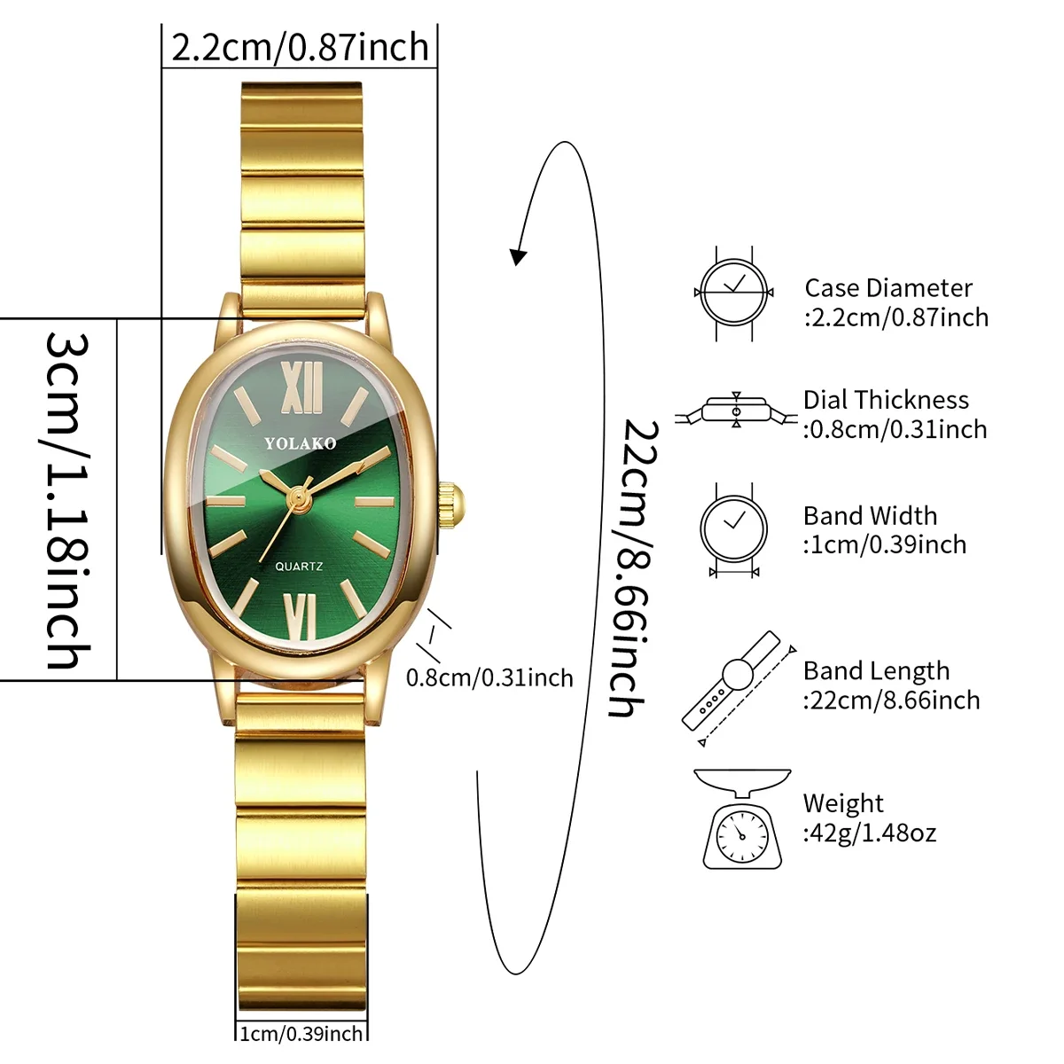 Elegant Green Women's Watch with Roman Dial and Gold Bracelet Strap - Quartz Wristwatch Gift