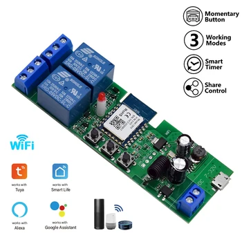 무선 스마트 홈 원격 제어 스위치, RF 433MHz 알렉사 구글 홈, 투야 와이파이 릴레이 모듈, 2 채널 USB, 5V, DC 7-32V, 12V
