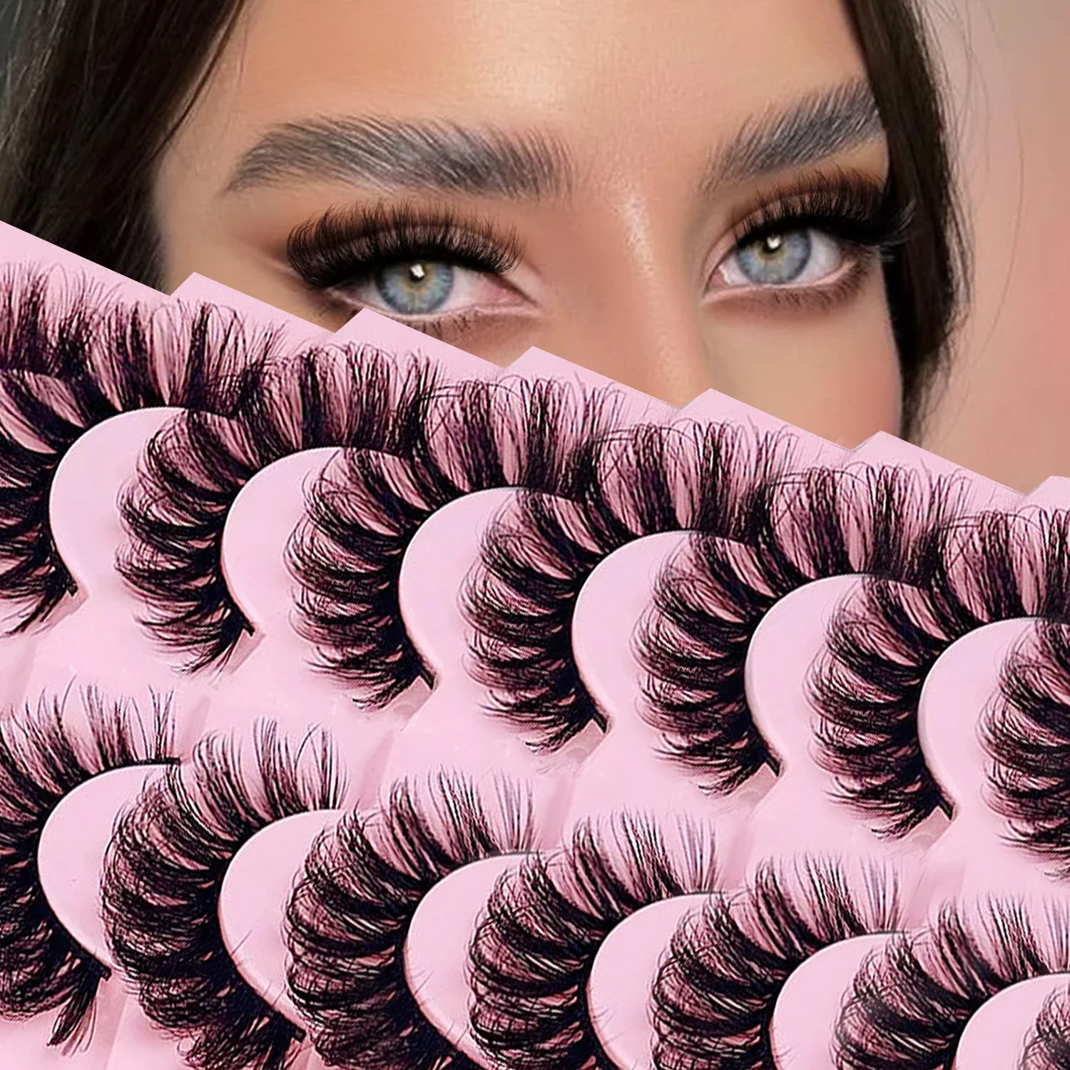 7 Paar falsche Wimpern, Volumen, künstlicher Nerz, flauschige Wimpern, dramatische D-Curl-Streifenwimpern, 18 mm dickes Wimpernpaket