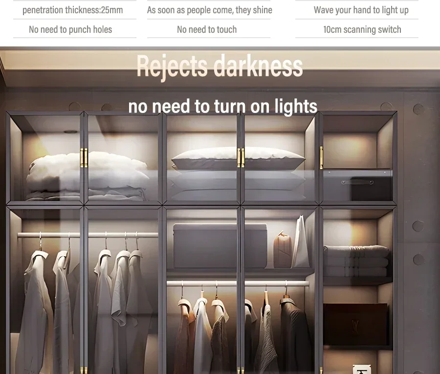 Description Picture 5 of item220V/110V lighting for cabinet lampara led closet motion light EU COB Strip Kitchen Wardrobe Indoor Penetrable Hand Scan Touch