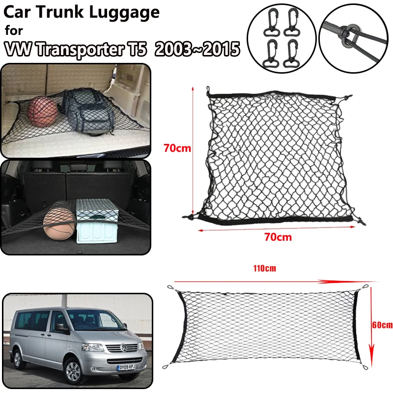 Per Vw Volkswagen Transporter T5 2003 ~ 2015 Car Trunk Net Nylon Mesh Trunk Organizer Elastico Lugggag Storage Bag Accessori Per Auto