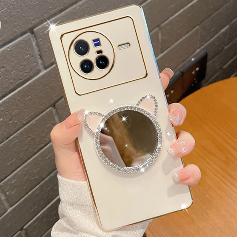Plating Make-up Mirror Case For Infinix Note 12Pro VIP 4G 11S 10 Hot 11 12i 12 Play 20S Tecno Pova2 Cat Ears Cover_voghion.com