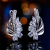 Charm Female White Zircon Stone Hoop Earrings Silver Color Simple Wedding Jewelry For Women