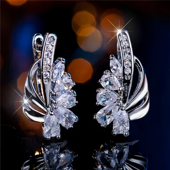 Charm Female White Zircon Stone Hoop Earrings Silver Color Simple Wedding Jewelry For Women