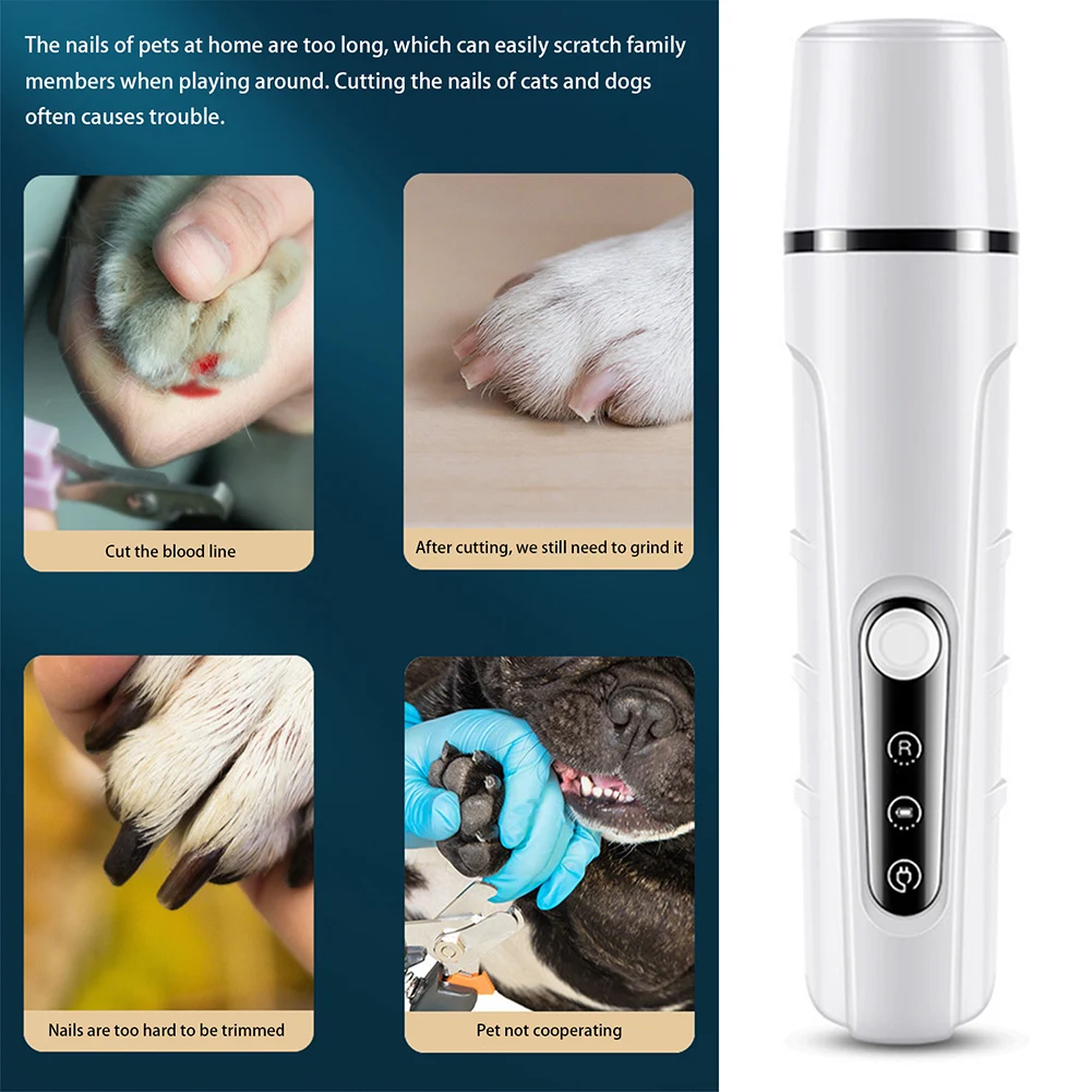 Electric Pet Nail Clippers Dog Nail Grinders With LED Light Rechargeable Dog Cat Paws Grooming Smoothing Trimmer Tool