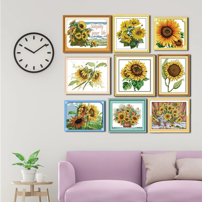 Cross Stitch Kits Sunflower Pattern Stamped Counted DIY Embroidery Set Joy Sunday 16CT 14CT Printed Hand Needle Craft Home Decor