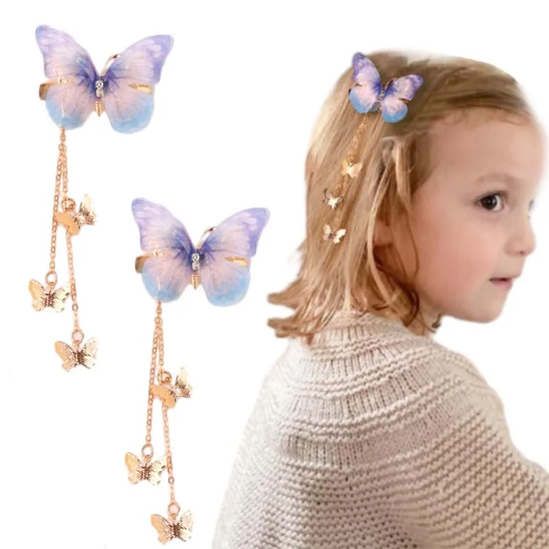 

ncmama 2Pcs/set New Tassel Mesh Butterfly Hair Clips for Kid Headdress Lovely Girls Hairpins Barrettes Fashion Hair Accessories